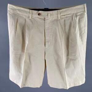 LORO PIANA Size 36 Cream Cotton Linen Pleated Shorts